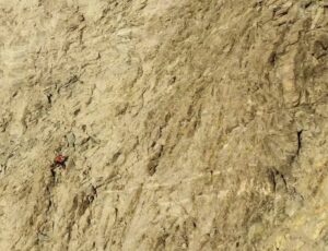 Babicz looks tiny in the mmiddle of the huge wall of Matterhorn